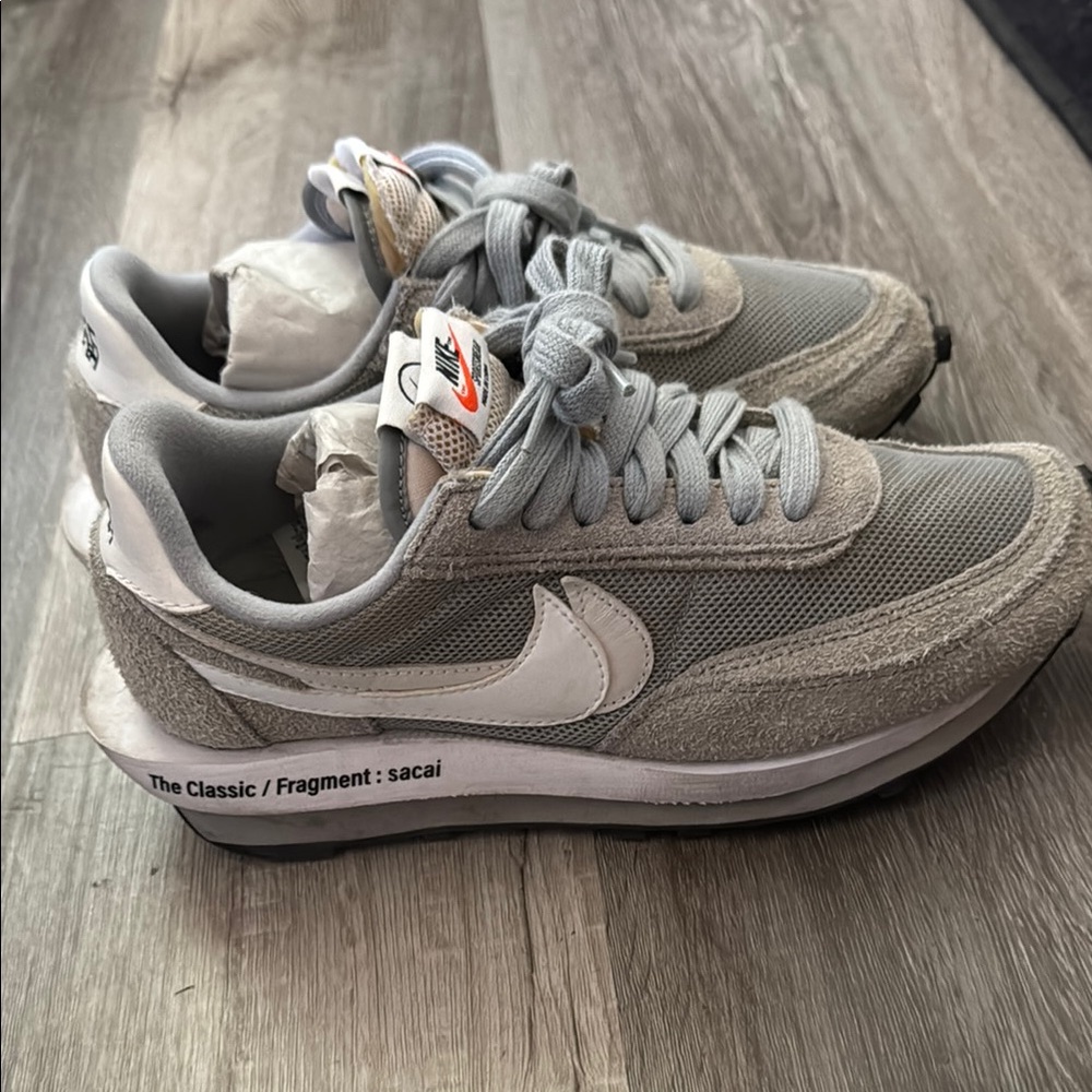 Nike*Sacai*Fragment Gray and White Sneakers